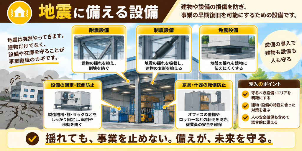 工場などが地震に備える設備