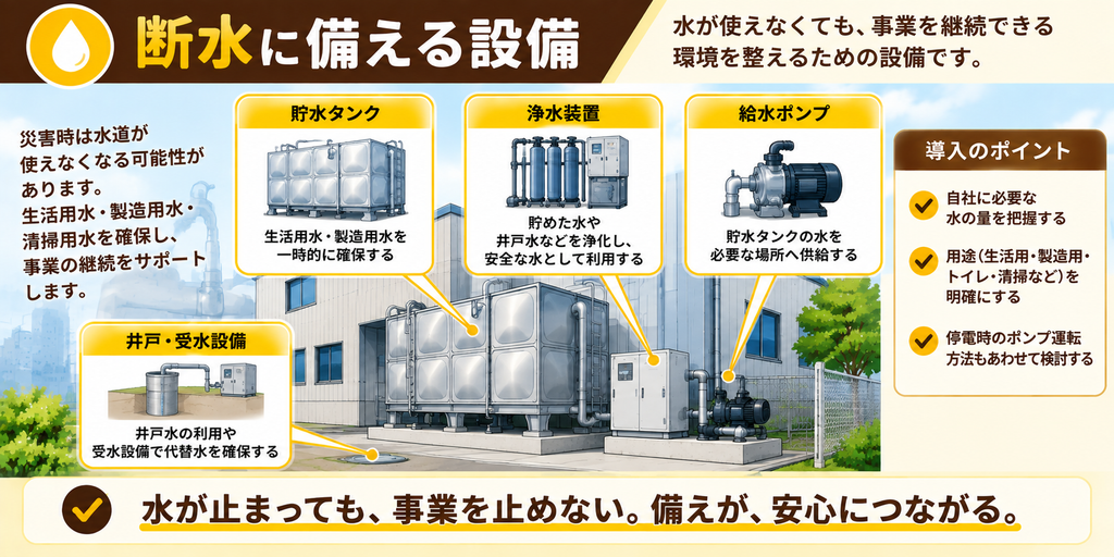 工場などが断水に備える設備